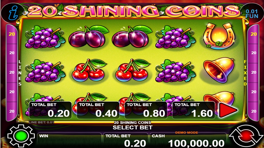 Screenshot of 20 Shining Coins slot from CT Interactive